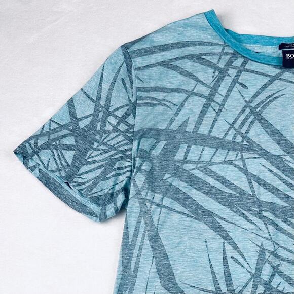 Hugo Boss Men’s Large Blue Cotton Linen Short Sleeve Slim Fit T-Shirt - Picture 6 of 12